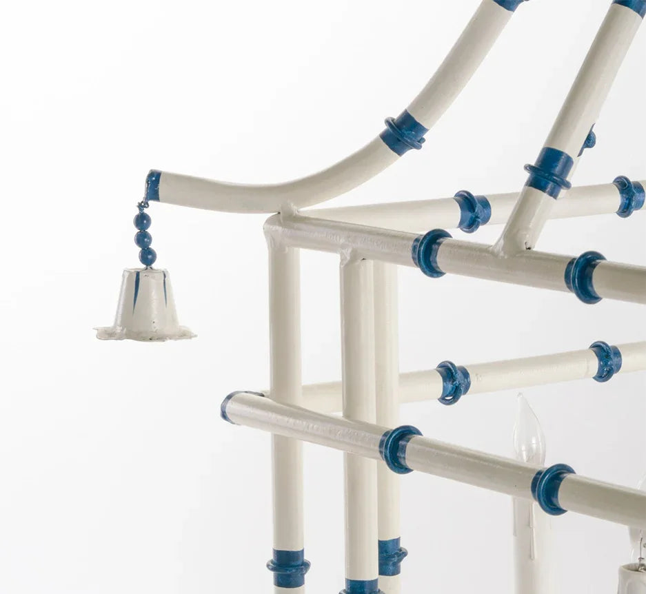 Bamboo Lantern in Ivory and Blue - The Mayfair Hall