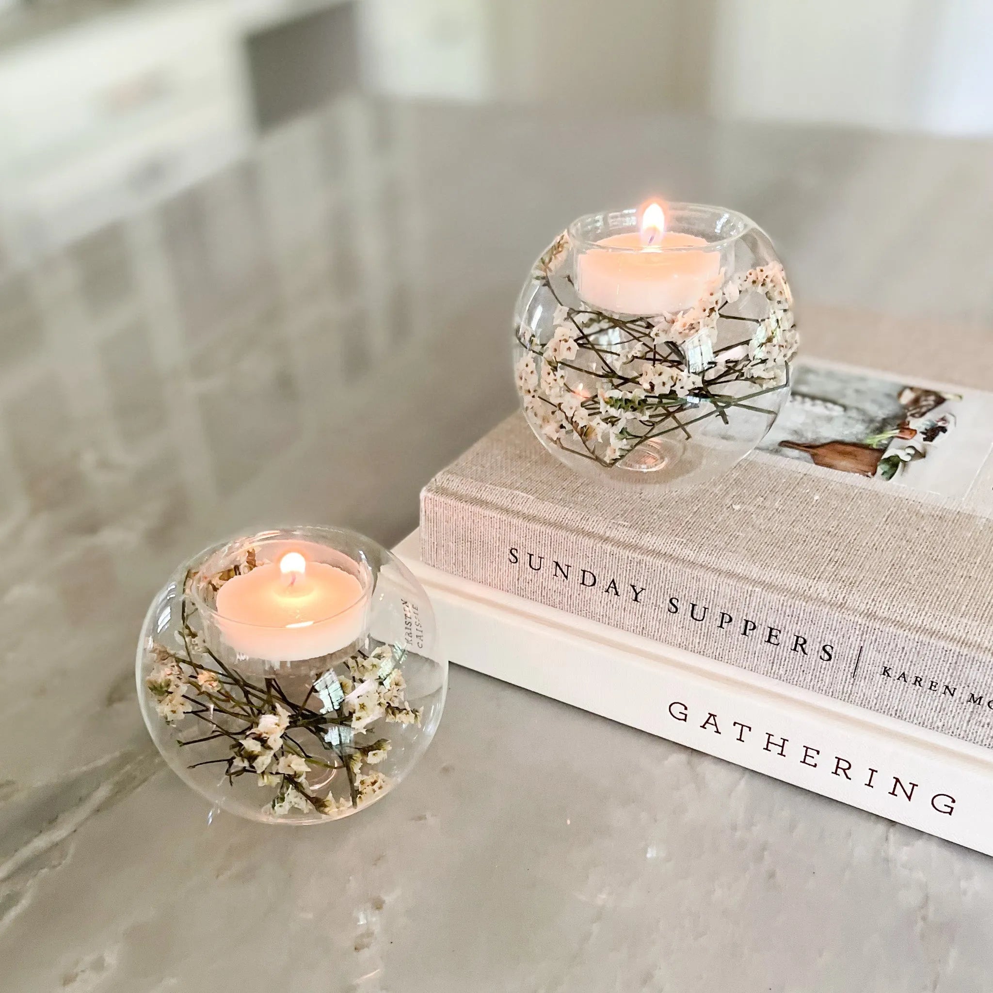 White Rosewood Glass Candle Holder
