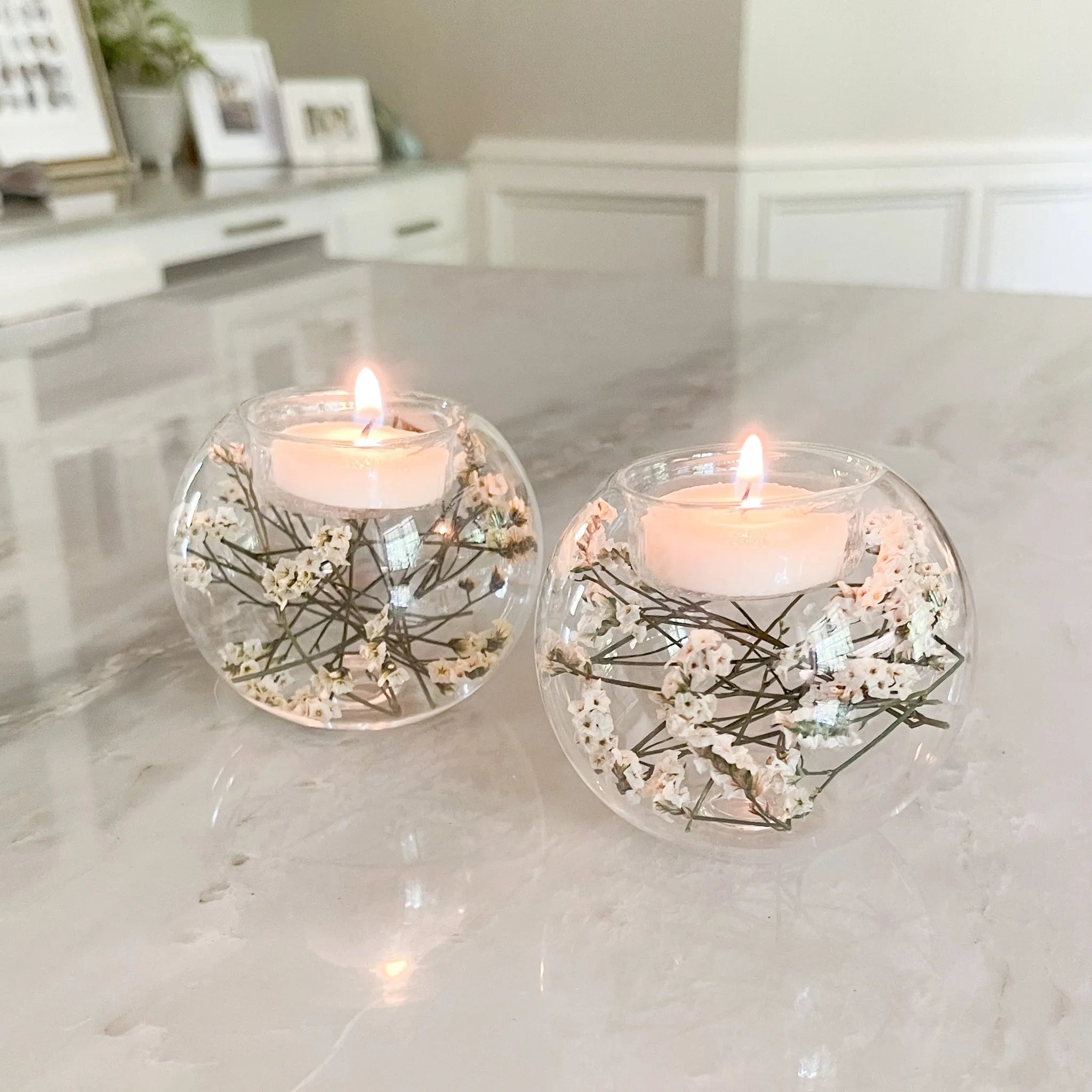 White Rosewood Glass Candle Holder