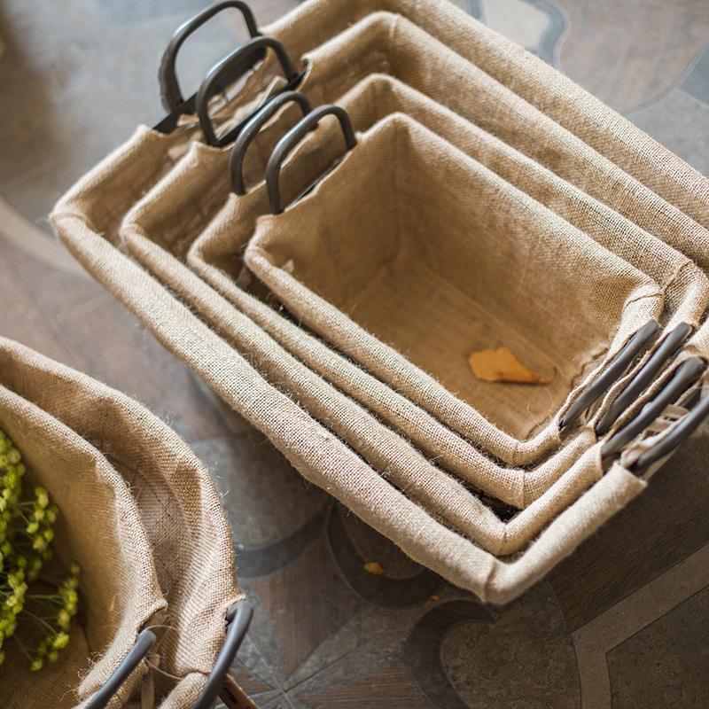Wire Basket With Linen Liner Rectangular