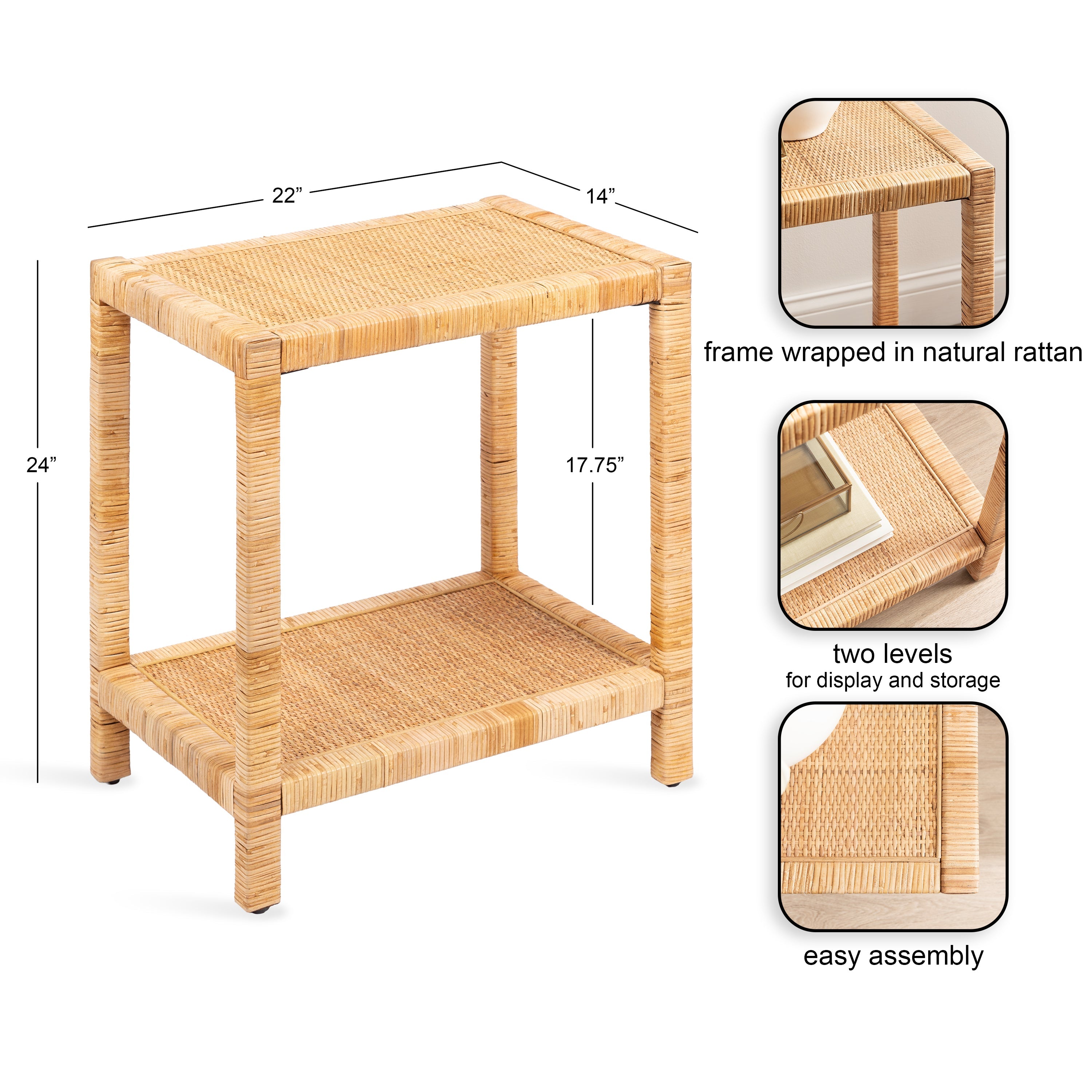 Rafina Rattan Rectangle Side Table