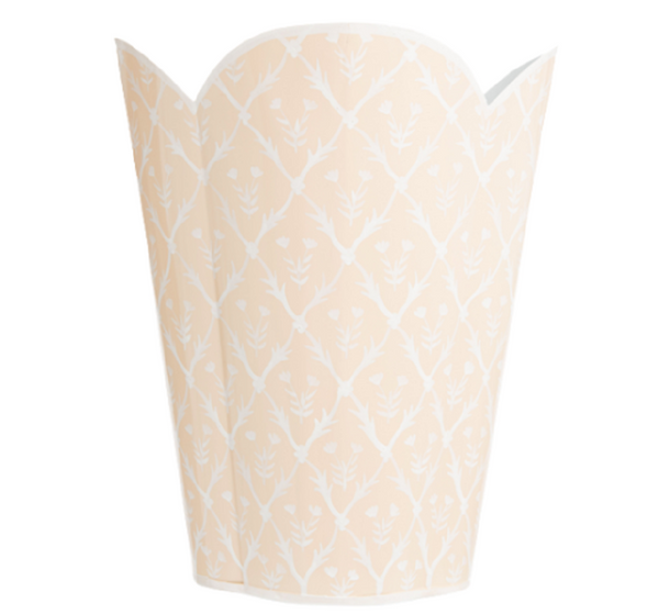 Pale Pink-White Floral Scalloped Wastepaper Basket - The Mayfair Hall