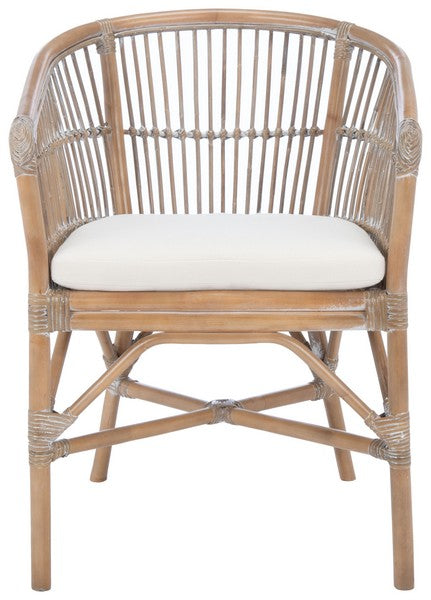 Grey Whitewash Rattan Accent Chair W / Cushion - The Mayfair Hall