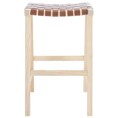 Safavieh Abreu Woven Leather Rectangle Bar Stool in Cognac/Light Natural