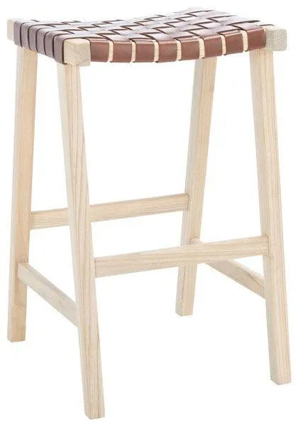 Safavieh Abreu Woven Leather Rectangle Bar Stool in Cognac/Light Natural