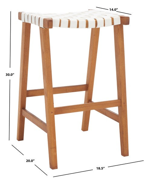 Abreu Natural-White Woven Leather Barstool - The Mayfair Hall