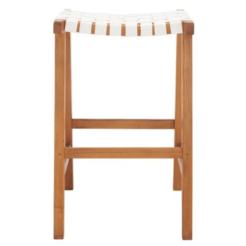 Safavieh Abreu Woven Leather Rectangle Bar Stool in White/Natural