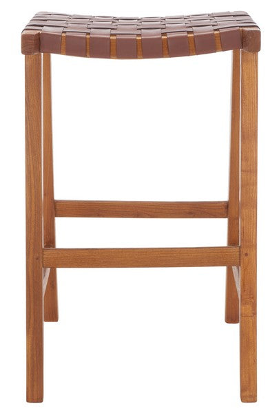 Abreu Brown Woven Leather Rectangle Barstool - The Mayfair Hall