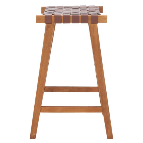 Abreu Brown Woven Leather Rectangle Barstool - The Mayfair Hall
