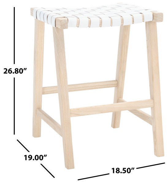 Abreu White Woven Leather Rectangle Counter Stool - The Mayfair Hall