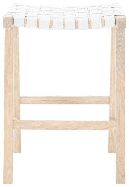 Safavieh Abreu Woven Leather Rectangle Counter Stool in White/Light Natural