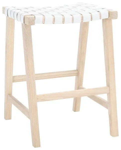 Safavieh Abreu Woven Leather Rectangle Counter Stool in White/Light Natural