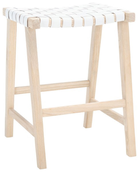 White Woven Leather Rectangle Counter Stool - The Mayfair Hall