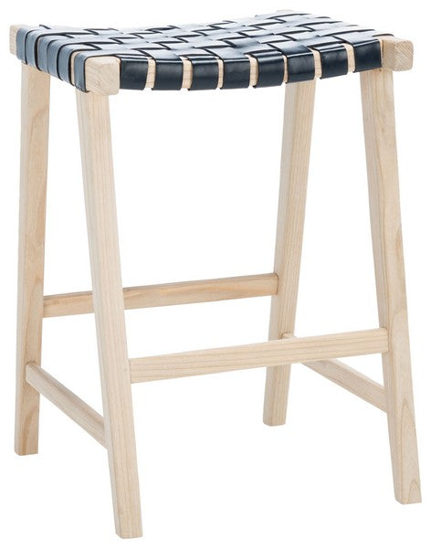 Abreu Black Woven Leather Rectangle Counter Stool - The Mayfair Hall