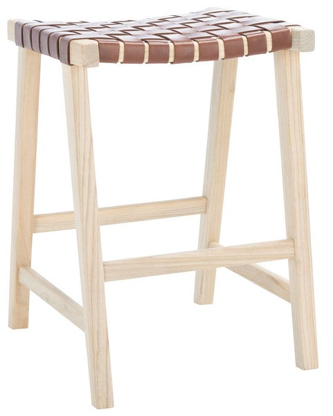 Cognac Woven Leather Rectangle Counter Stool - The Mayfair Hall