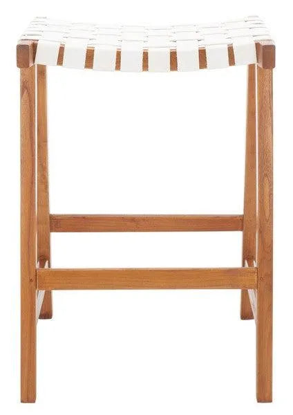 Safavieh Abreu Woven Leather Rectangle Counter Stool in White/Natural