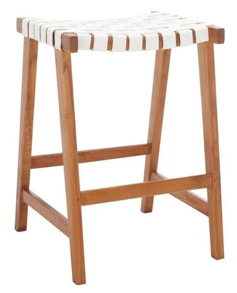 Safavieh Abreu Woven Leather Rectangle Counter Stool in White/Natural