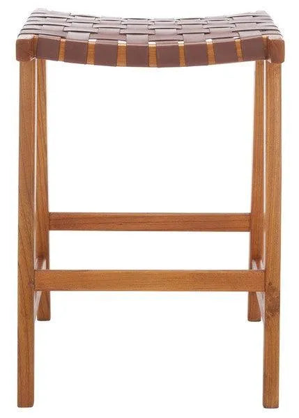 Safavieh Abreu Woven Leather Rectangle Counter Stool in Cognac/Natural