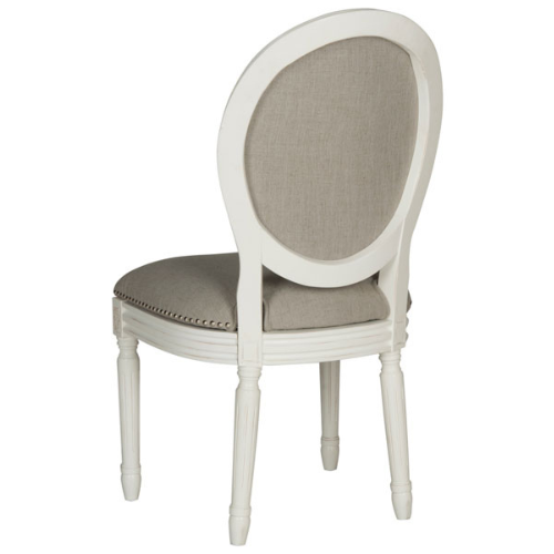 Cream 19"H Oval Side Chair in Grey Linen -Silver Nail Heads (Set of 2) - The Mayfair Hall