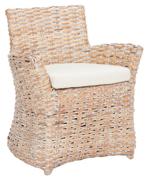 White Wash Rattan Arm Chair With White Cushion - The Mayfair Hall