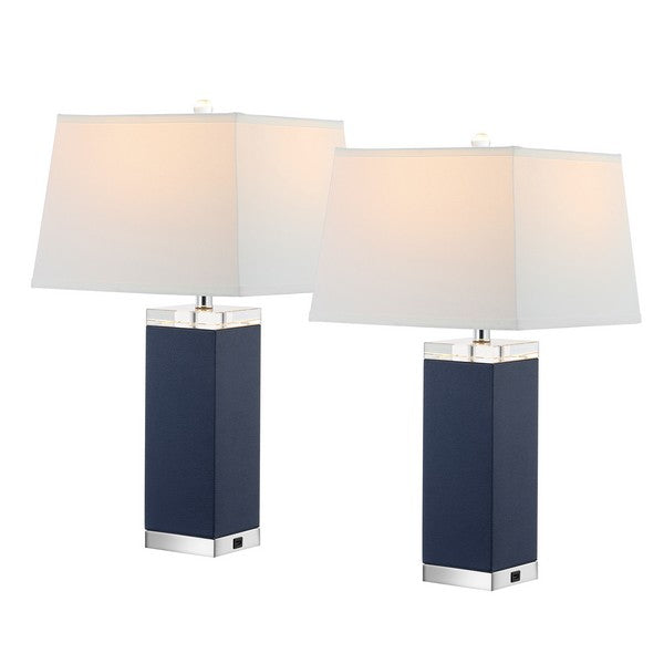 Deco Navy Leather Table Lamp (Set of 2) - The Mayfair Hall