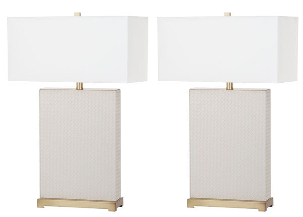 Joyce Off-White Woven Faux Leather Table Lamp (Set of 2) - The Mayfair Hall