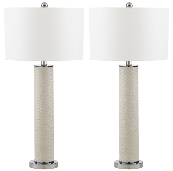 Ollie Off-White Faux Woven Leather Table Lamp (Set of 2) - The Mayfair Hall