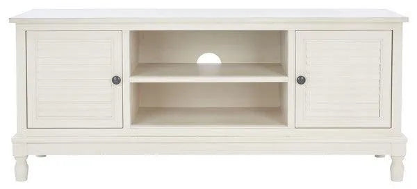 Tate Distressed White Traditional Media Stand - The Mayfair Hall