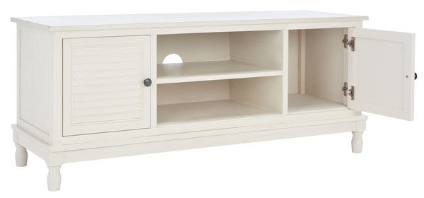 Distressed White 2 Door 1 Shelf Media Stand - The Mayfair Hall