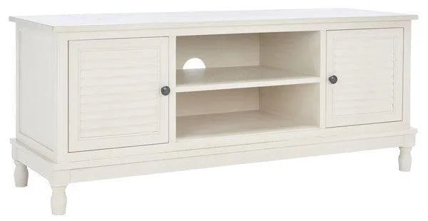 Tate Distressed White Traditional Media Stand - The Mayfair Hall