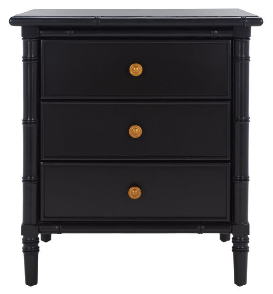 3 Drawer Bamboo Nightstand 25"H in Black-Gold - The Mayfair Hall