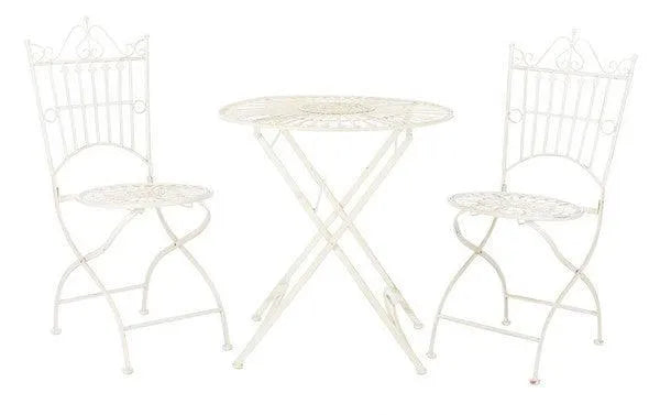 Belen Pearl White Metal Outdoor Bistro Coffee Set (3 Piece Set) - The Mayfair Hall