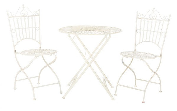 Pearl White Metal Outdoor Coffee Set (3 Piece Set) - The Mayfair Hall