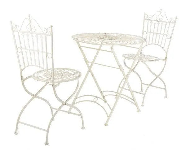 Belen Pearl White Metal Outdoor Bistro Coffee Set (3 Piece Set) - The Mayfair Hall