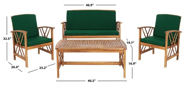 Green Cushion Double-X Motif Outdoor Living Set (4 Piece Set) - The Mayfair Hall