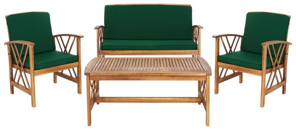 Green Cushion Double-X Motif Outdoor Living Set (4 Piece Set) - The Mayfair Hall