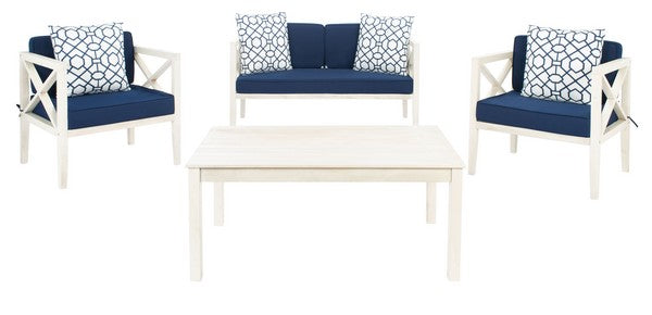 Nunzio Navy-White Outdoor Lounge Set With Accent Pillows (4 Piece Set) - The Mayfair Hall