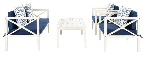 Nunzio Navy-White Outdoor Lounge Set With Accent Pillows (4 Piece Set) - The Mayfair Hall