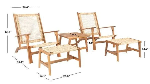 Safavieh Chantelle Natural-Light Brown Woven Rattan Outdoor Lounge Set (5 Piece Set)