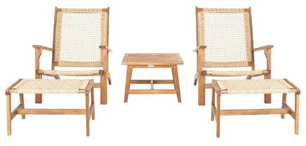 Chantelle Natural-Light Brown Woven Rattan Outdoor Lounge Set (5 Piece Set) - The Mayfair Hall