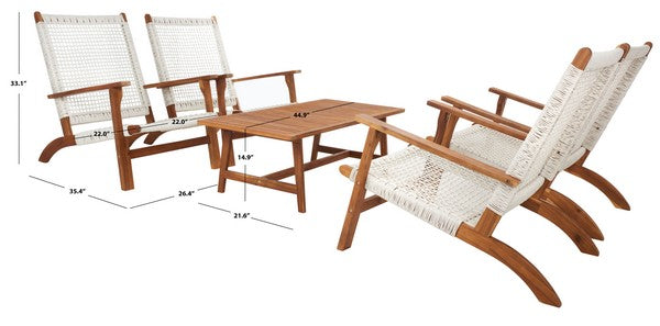Deven Natural-White Acacia Outdoor Lounge Coffee Set (5 Piece Set) - The Mayfair Hall