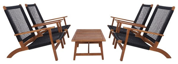 Deven Natural-Black Acacia Outdoor Lounge Coffee Set (5 Piece Set) - The Mayfair Hall