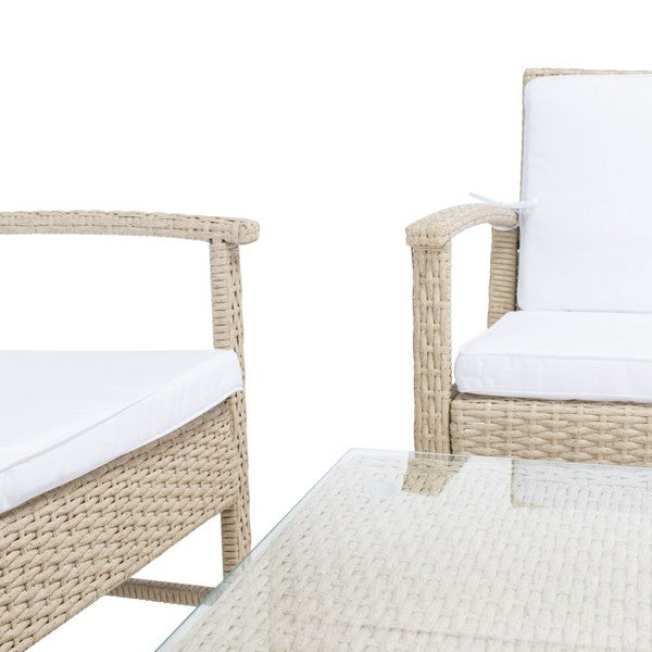Krissy Modern Beige and White Outdoor Lounge Set (4 Piece Set) - The Mayfair Hall