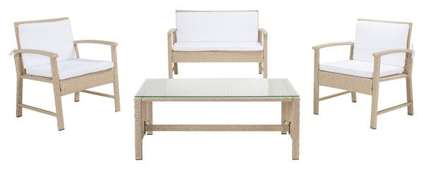 Krissy Modern Beige and White Outdoor Lounge Set (4 Piece Set) - The Mayfair Hall