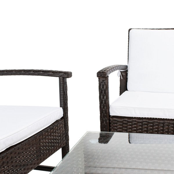 Krissy Modern Brown and White Outdoor Lounge Set (4 Piece Set) - The Mayfair Hall