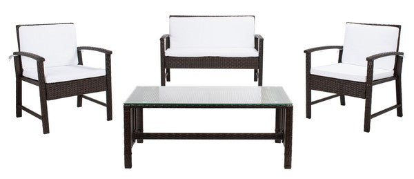 Krissy Modern Brown and White Outdoor Lounge Set (4 Piece Set) - The Mayfair Hall