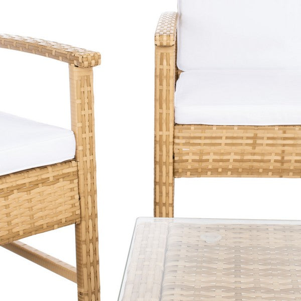Krissy Modern Natural and White Outdoor Lounge Set (4 Piece Set) - The Mayfair Hall