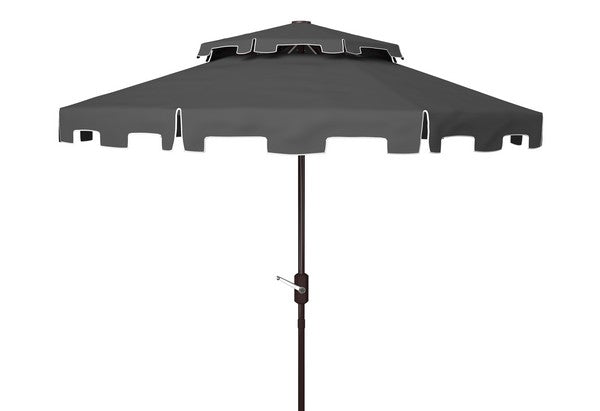 9ft Grey-White Crank Umbrella With Flap - The Mayfair Hall