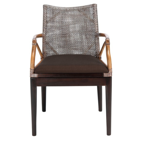 Brown Whitewash Woven Rattan Arm Chair - The Mayfair Hall