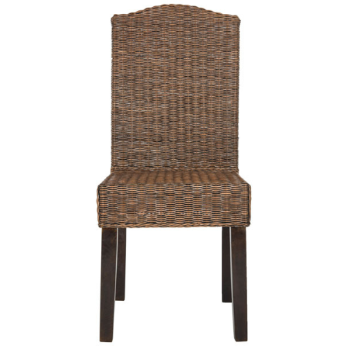 Modern Brown Wicker Dining Chair in Dark Pine Legs (Set of 2) - The Mayfair Hall